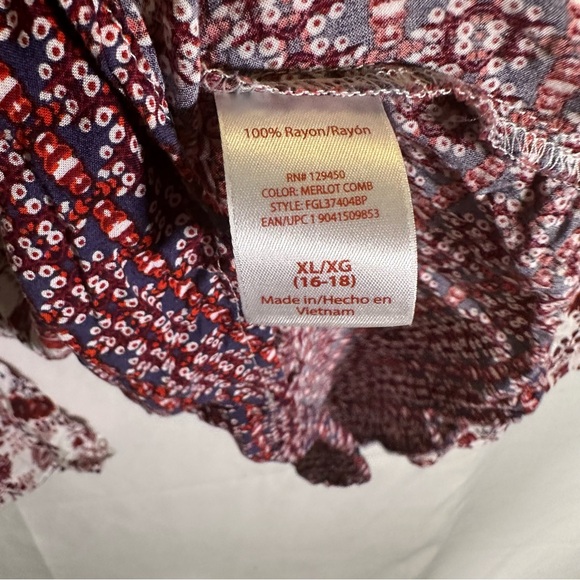 Faded Glory Peasant Style Romantic Floral Blouse size XL Red Chintz - Picture 2 of 3